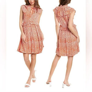 Maje Rutti Short Printed Dress With Flounces